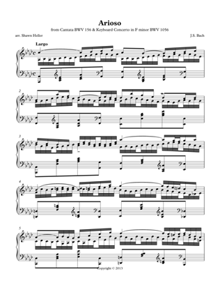 Arioso (Largo) from Keyboard Concerto, BWV 1056 & Cantata, BWV 156, Piano Solo arr. by Shawn Heller