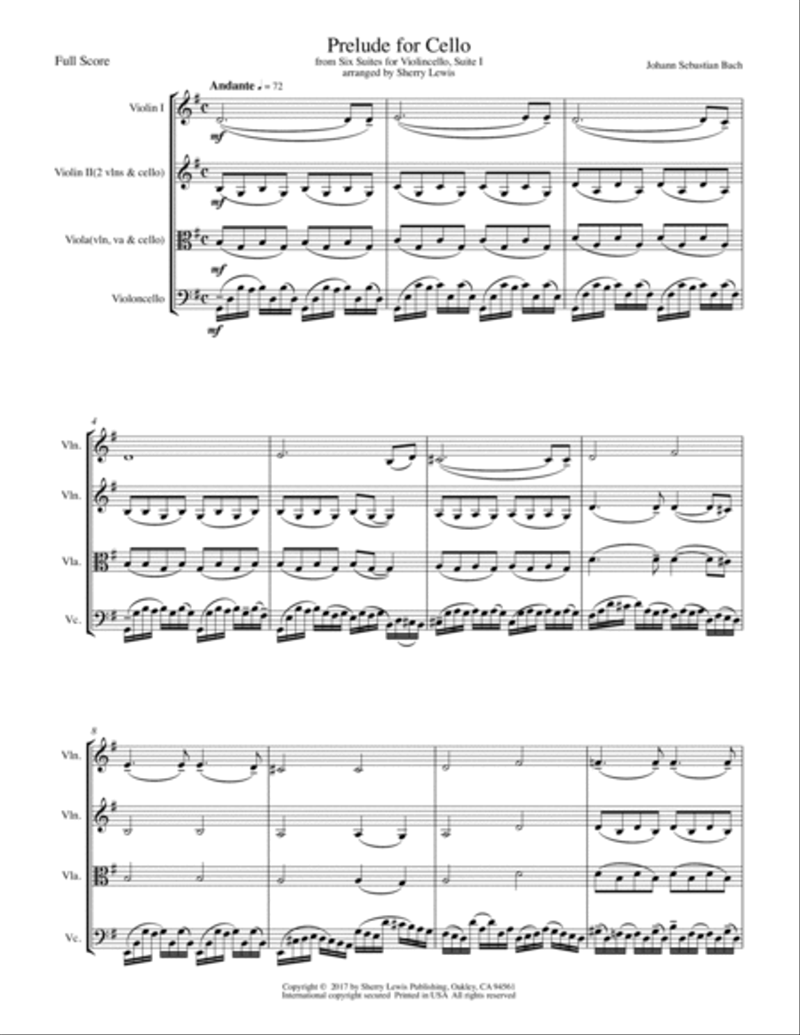 PRELUDE FROM CELLO SUITE NO. 1 by Bach String Trio, Intermediate Level for 2 violins and cello or vi Cello scores gallery preview page 3
