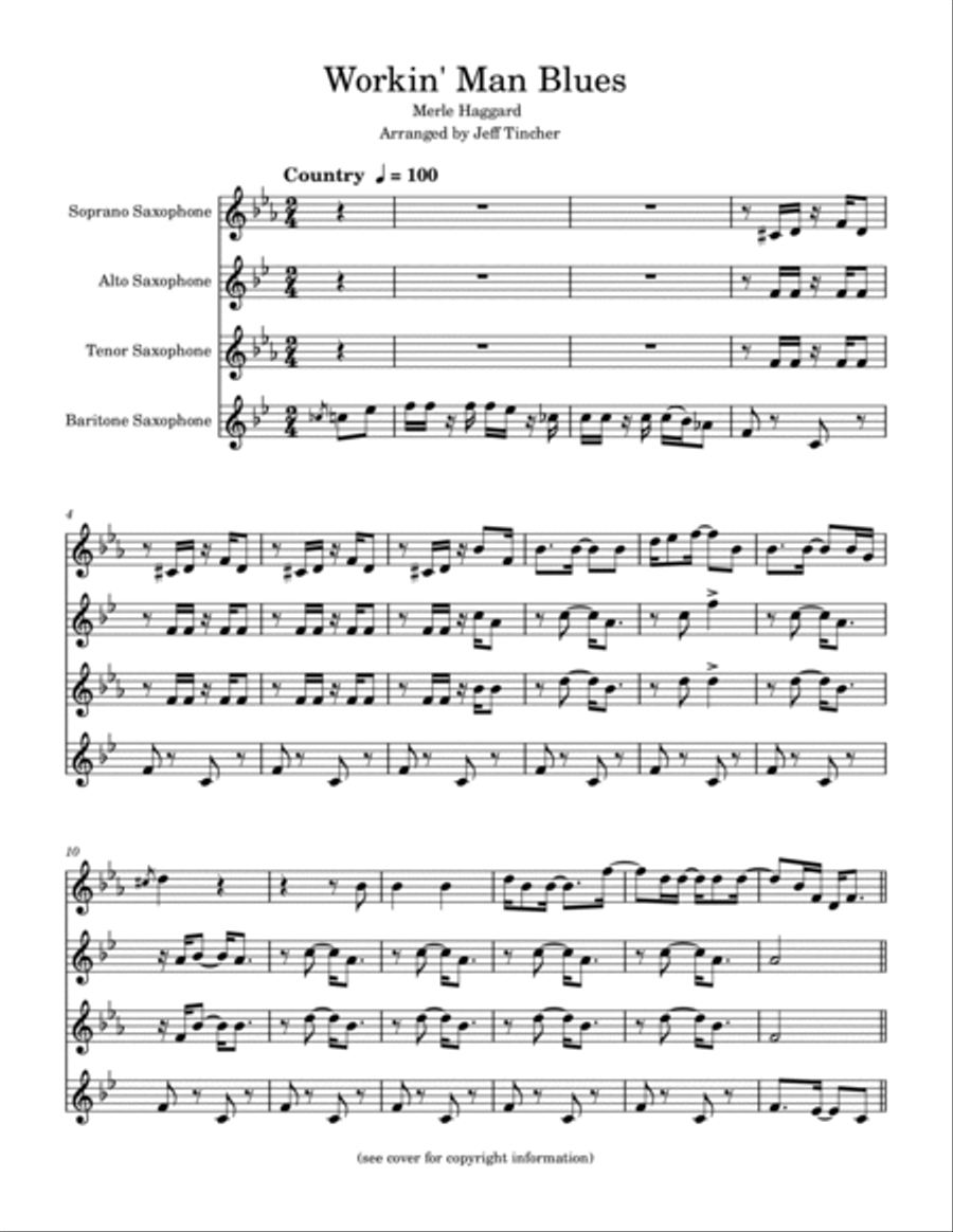 Workin' Man Blues Saxophone Quartet scores gallery preview page 2