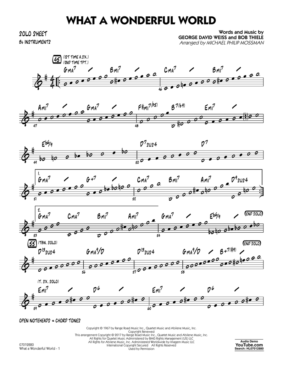 What A Wonderful World Dl - Bb Solo Sheet Jazz Ensemble scores gallery preview page 1