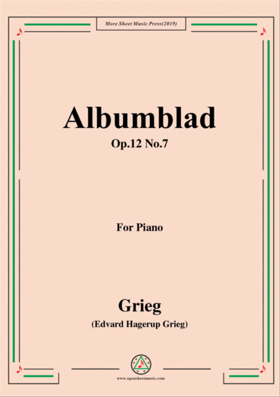 Grieg-Albumblad Op.12 No.7,for Piano Piano Solo scores gallery preview page 1