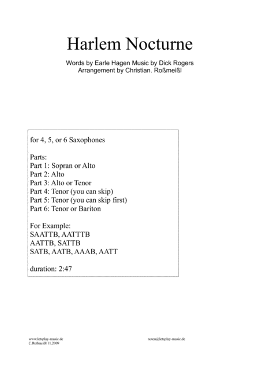 Harlem Nocturne Woodwind Ensemble scores gallery preview page 1
