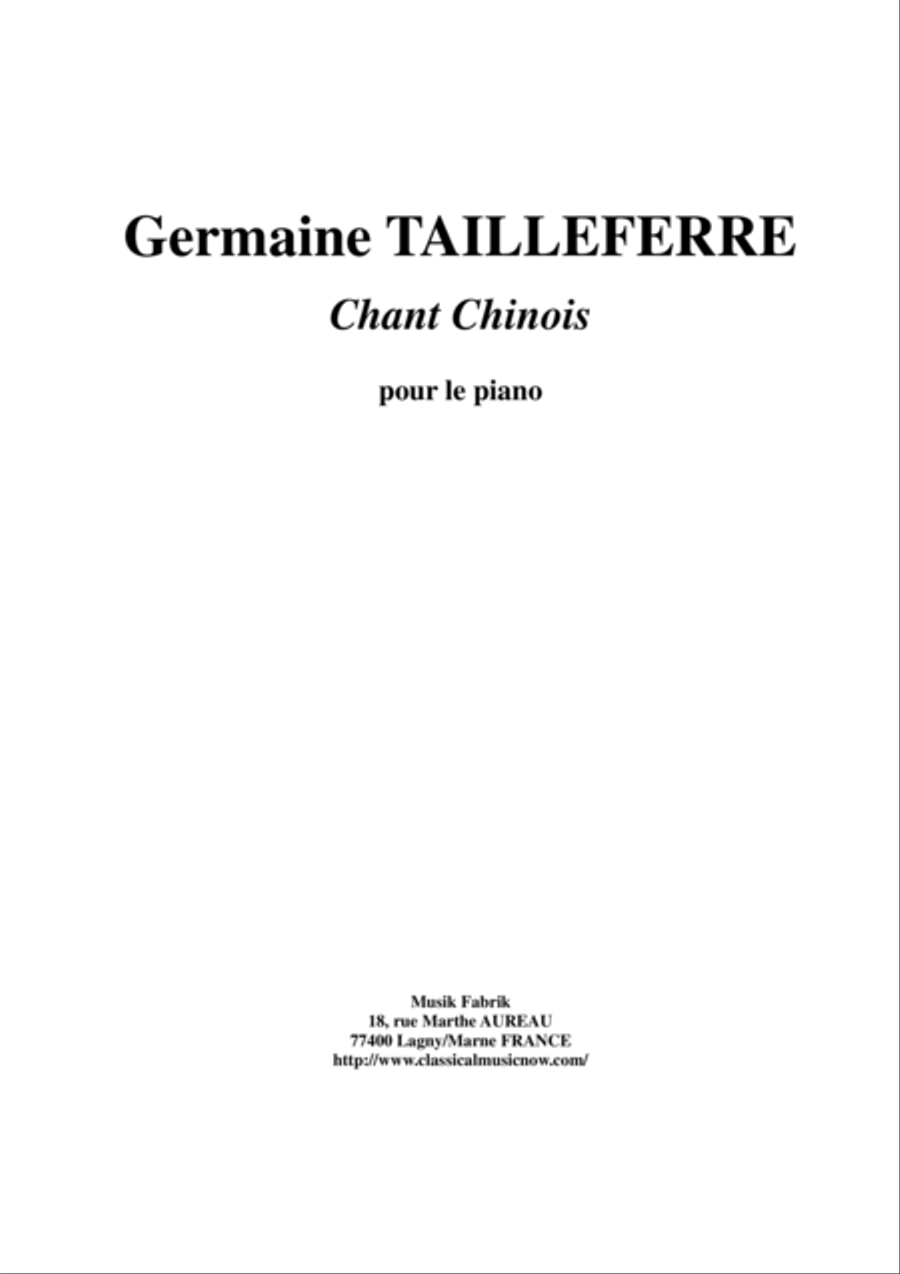 Germaine Tailleferre - Chant Chinois for piano