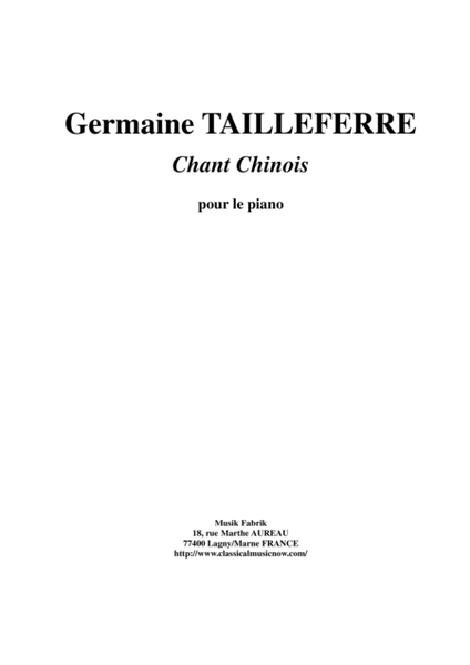 Germaine Tailleferre - Chant Chinois for piano