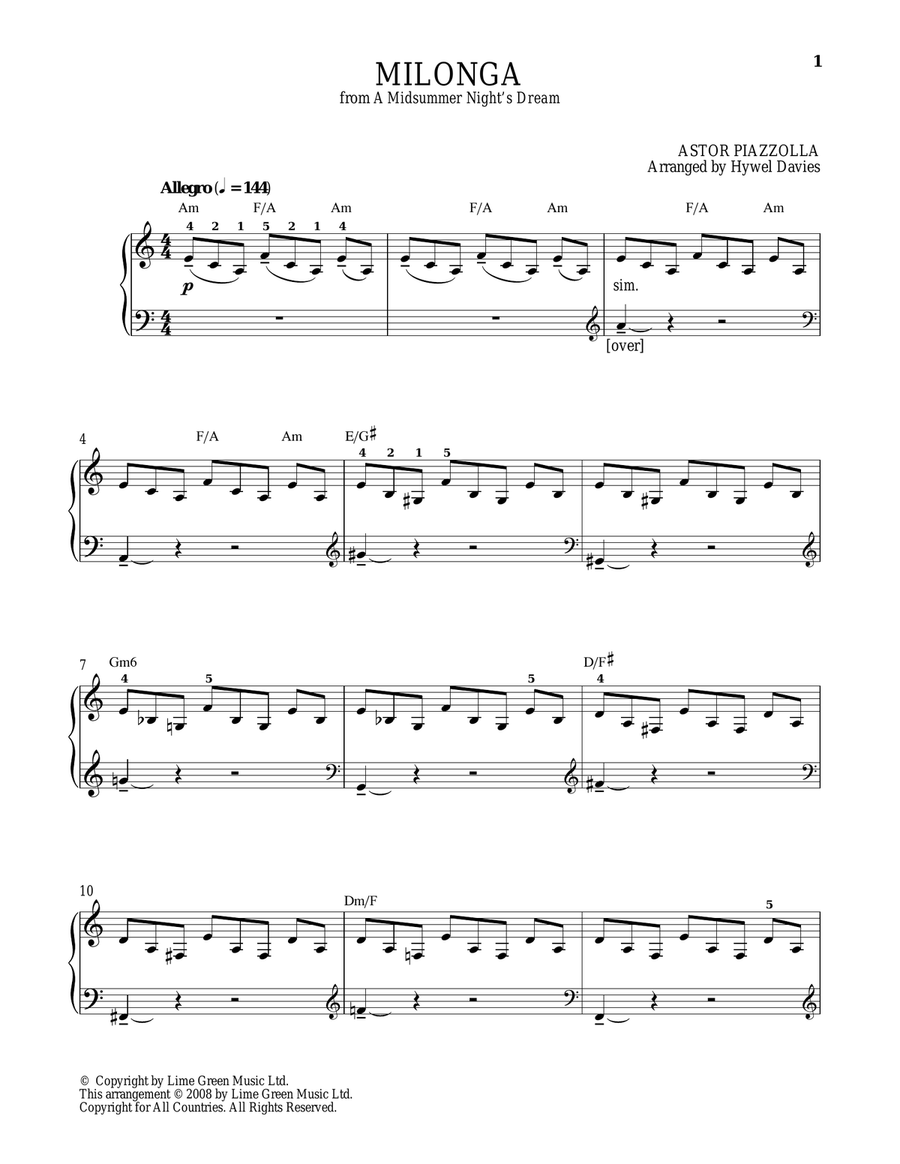 Milonga Piano Solo scores gallery preview page 1
