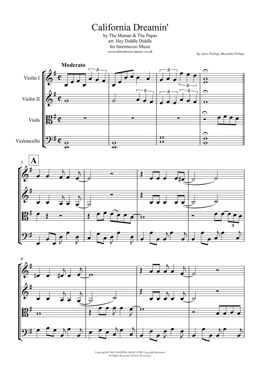 California Dreamin' California Dreamin' String Quartet scores gallery preview page 1
