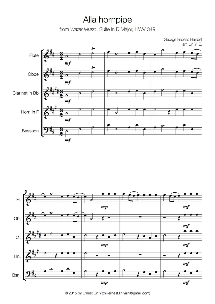 Handel - Alla Hornpipe from Water Music Suite for Wind Quintet Woodwind Quintet scores gallery preview page 2
