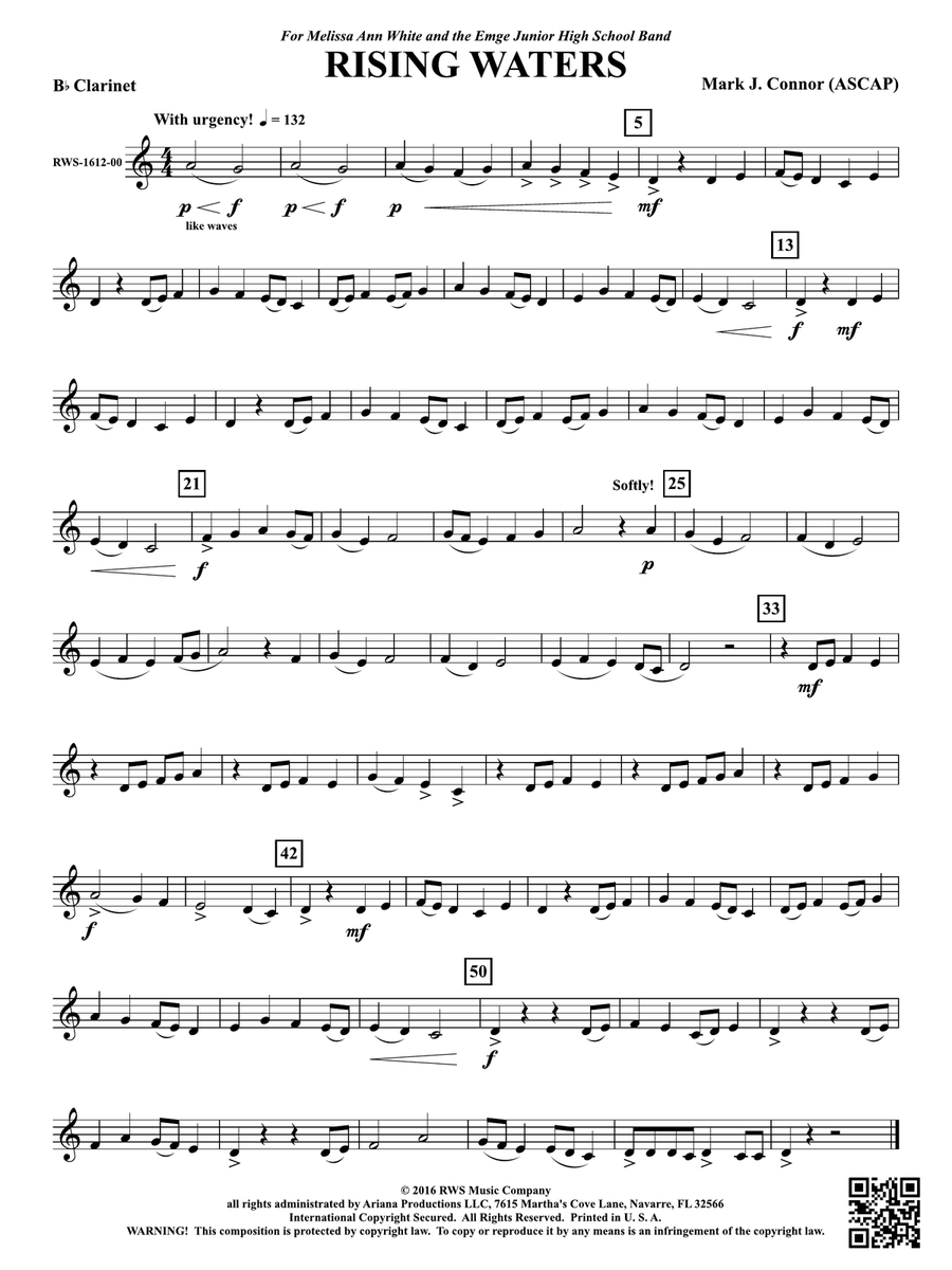 Rising Waters: 1st B-flat Clarinet B-Flat Clarinet scores gallery preview page 1