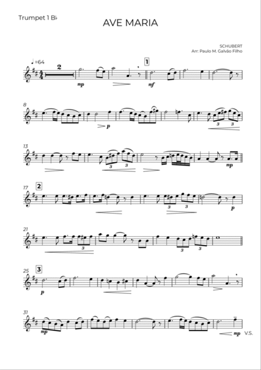 AVE MARIA - SCHUBERT - BRASS PIANO TRIO (TRUMPET 1, TRUMPET 2 & PIANO) Trumpet Trio scores gallery preview page 6