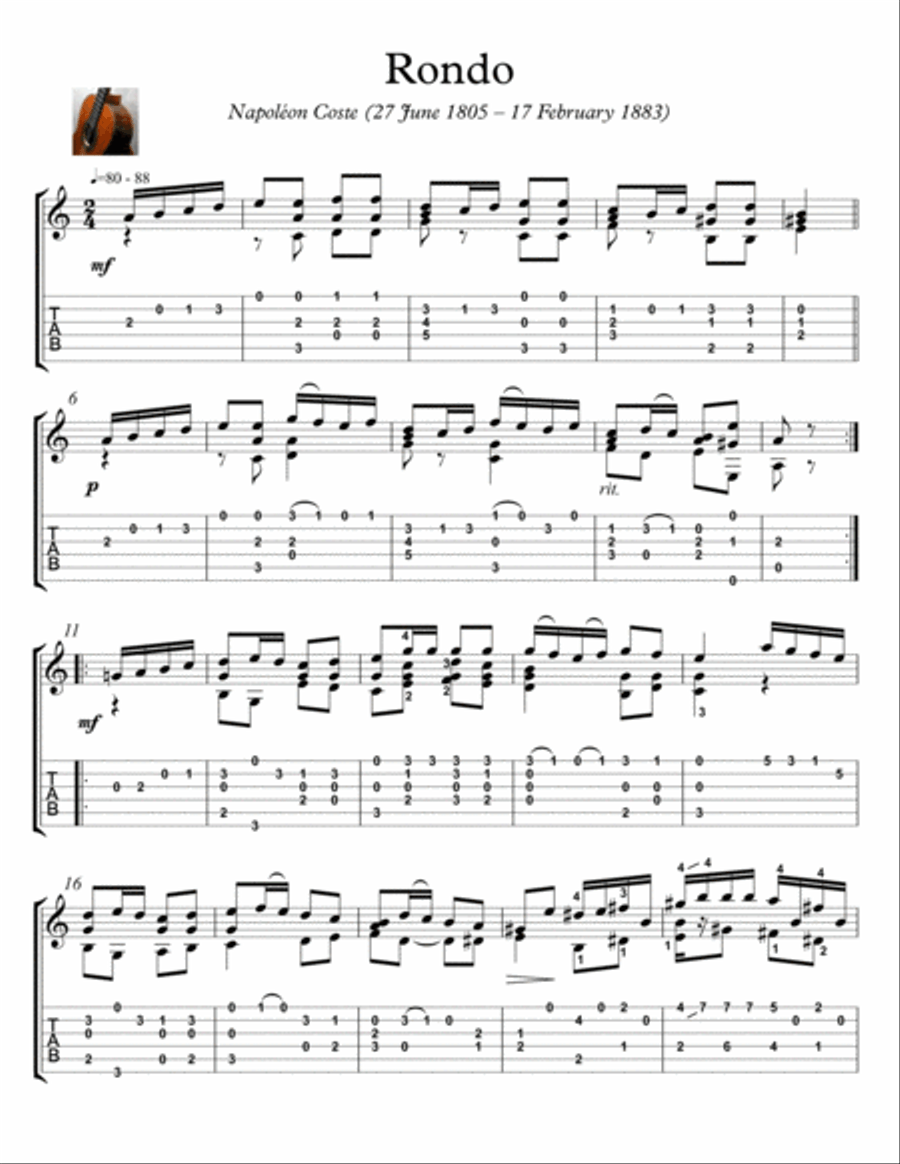 Rondo by Napoleon Coste Acoustic Guitar scores gallery preview page 1