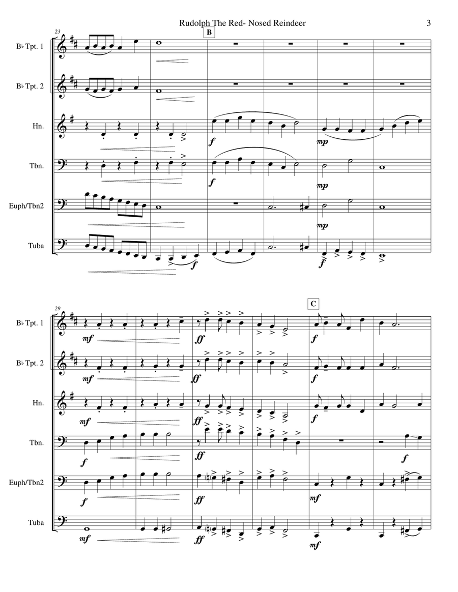 Rudolph The Red-nosed Reindeer Brass Ensemble scores gallery preview page 4