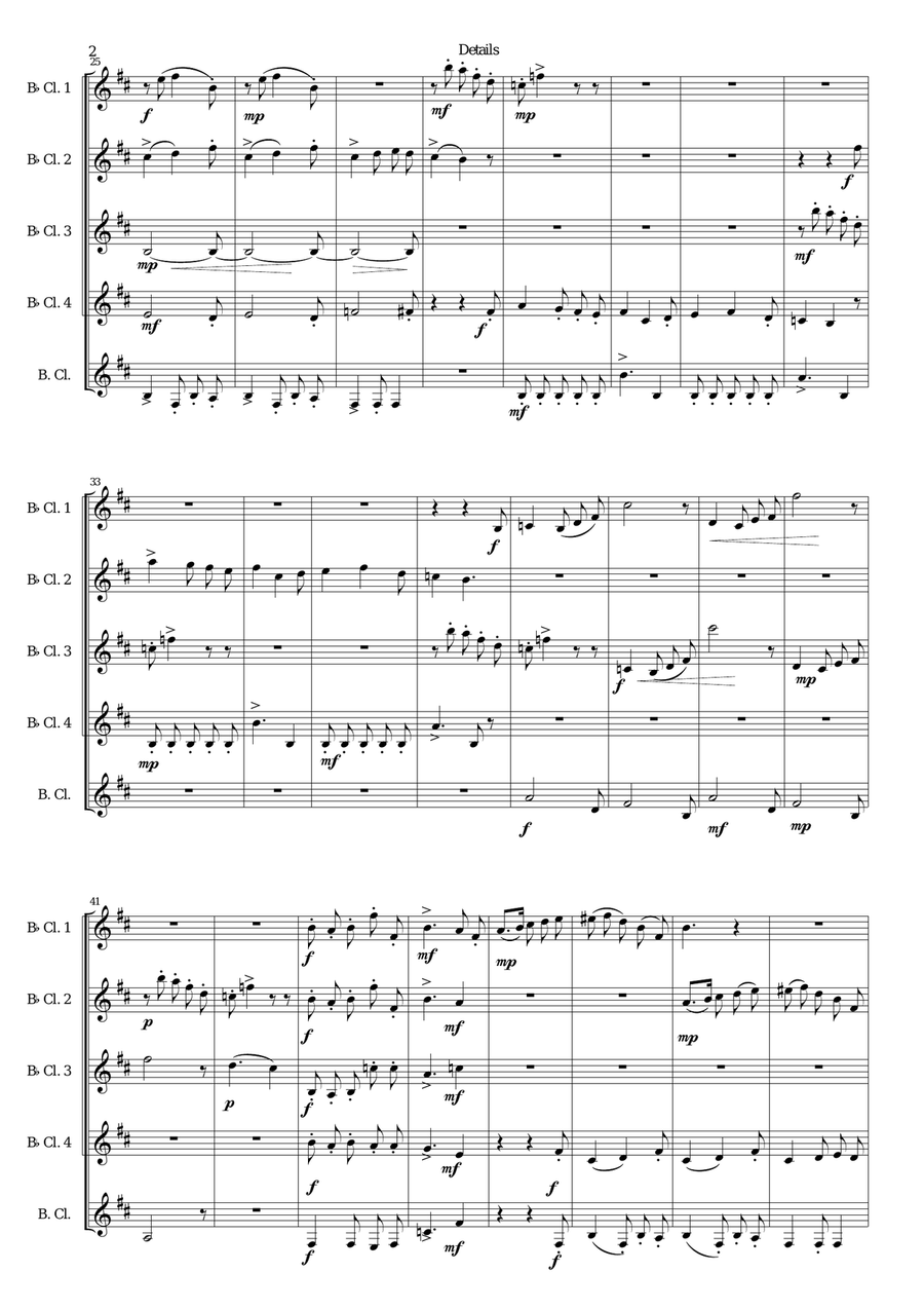 Details for clarinet quintet (4 B flats and 1 Bass) Clarinet Quintet scores gallery preview page 2