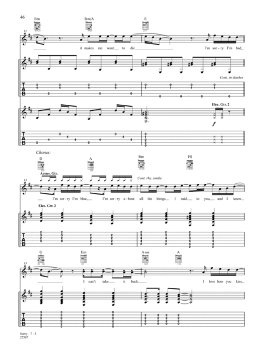 Sorry Guitar Tablature scores gallery preview page 3