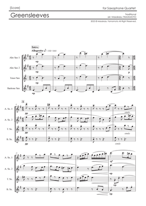 Greensleeves [Saxophone Quartet] - Score Only