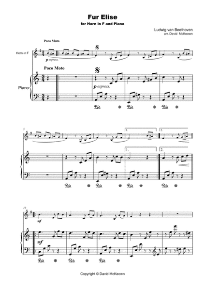 Für Elise, for Solo Horn in F and Piano