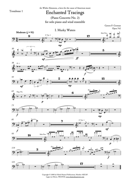 Carson Cooman Enchanted Tracings (Piano Concerto No. 2) (2008) for solo piano and wind ensemble, tro