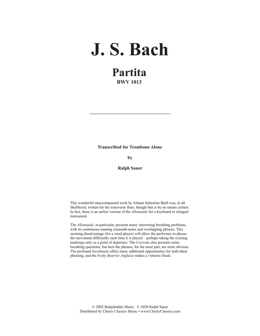 Partita BWV 1013 for Trombone Alone Trombone Solo scores gallery preview page 1