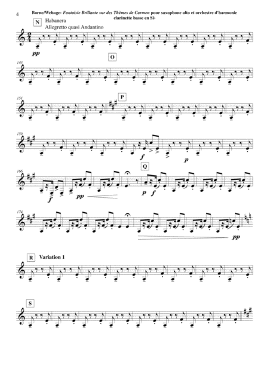 Fantaisie Brillante sur des Thèmes de Carmen for alto saxophone and concert band, bass clarinet part Concert Band scores gallery preview page 4