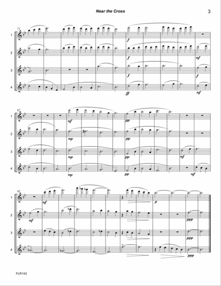 NEAR THE CROSS - FLUTE QUARTET (unaccompanied) Flute Quartet scores gallery preview page 3