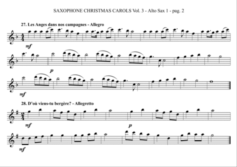 SAXOPHONE CHRISTMAS CAROLS vol. 3 - 13 world famous French Carols for Sax Quartet (SATB or AATB) Saxophone Quartet scores gallery preview page 2