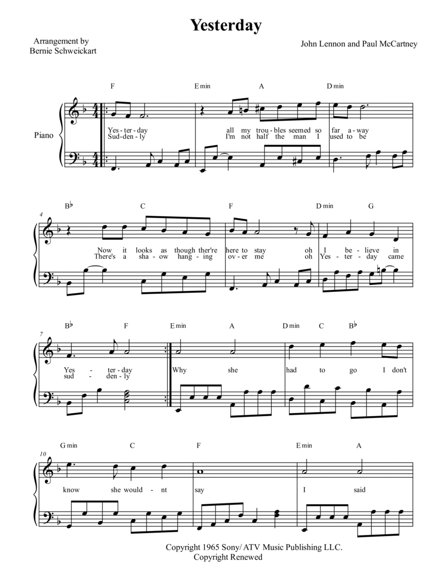 Yesterday Yesterday Voice scores gallery preview page 1