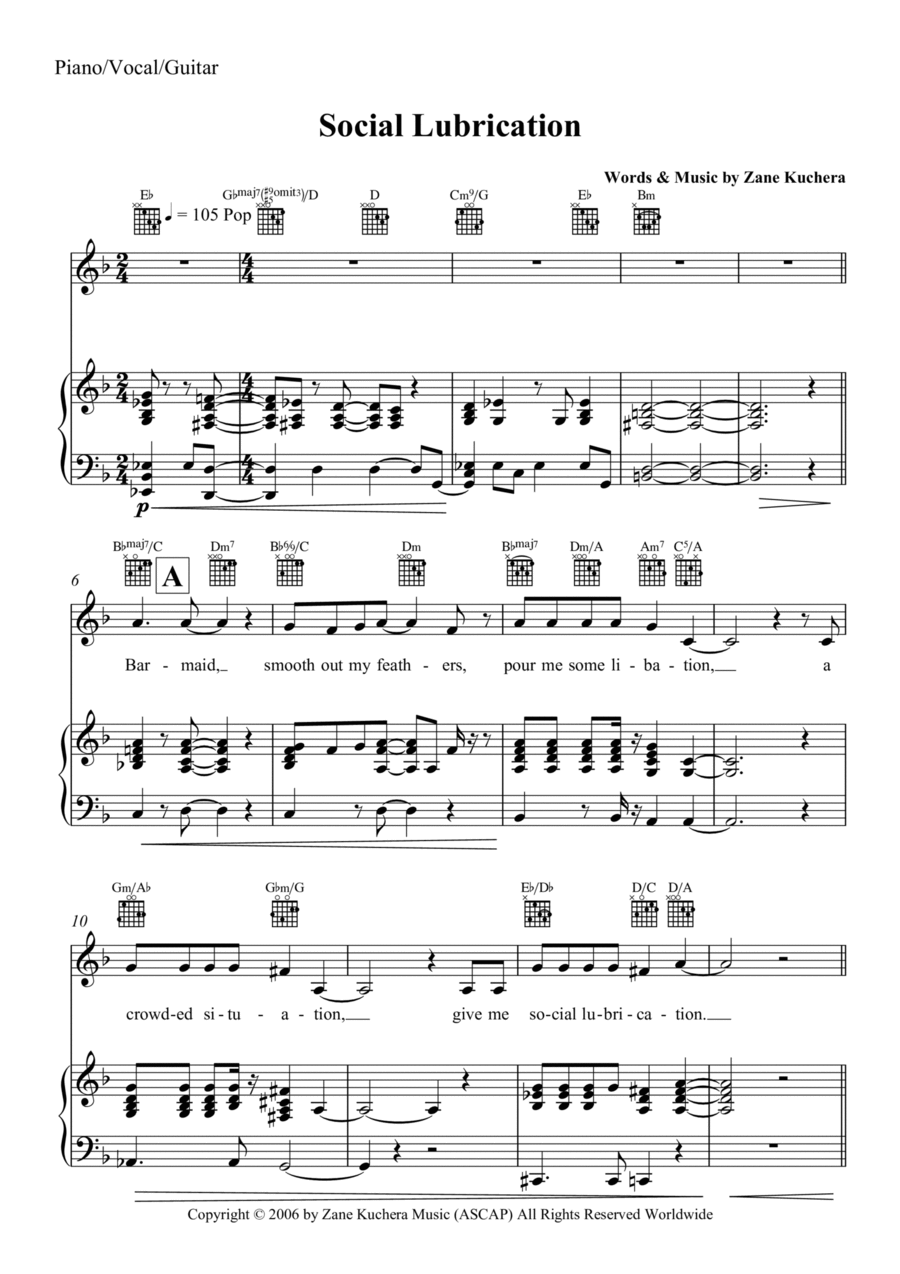 Social Lubrication Piano, Vocal, Guitar scores gallery preview page 1