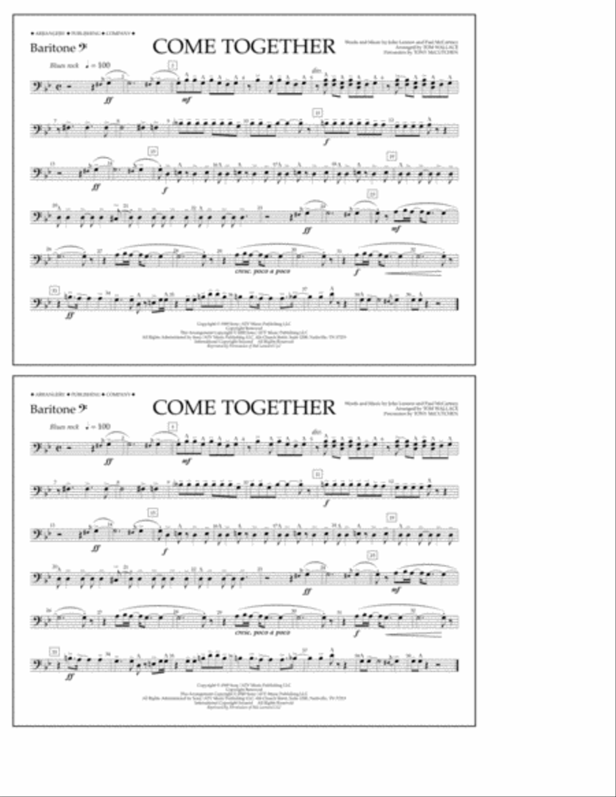 Come Together (arr. Tom Wallace) - Baritone B.C. Marching Band scores gallery preview page 1