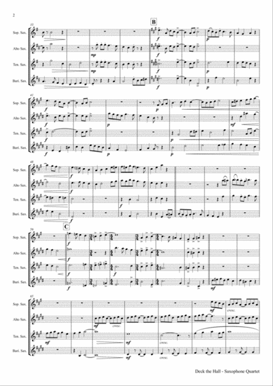 Deck the halls - Christmas Carol - Polyphonic - Saxophone Quartet Saxophone Quartet scores gallery preview page 2