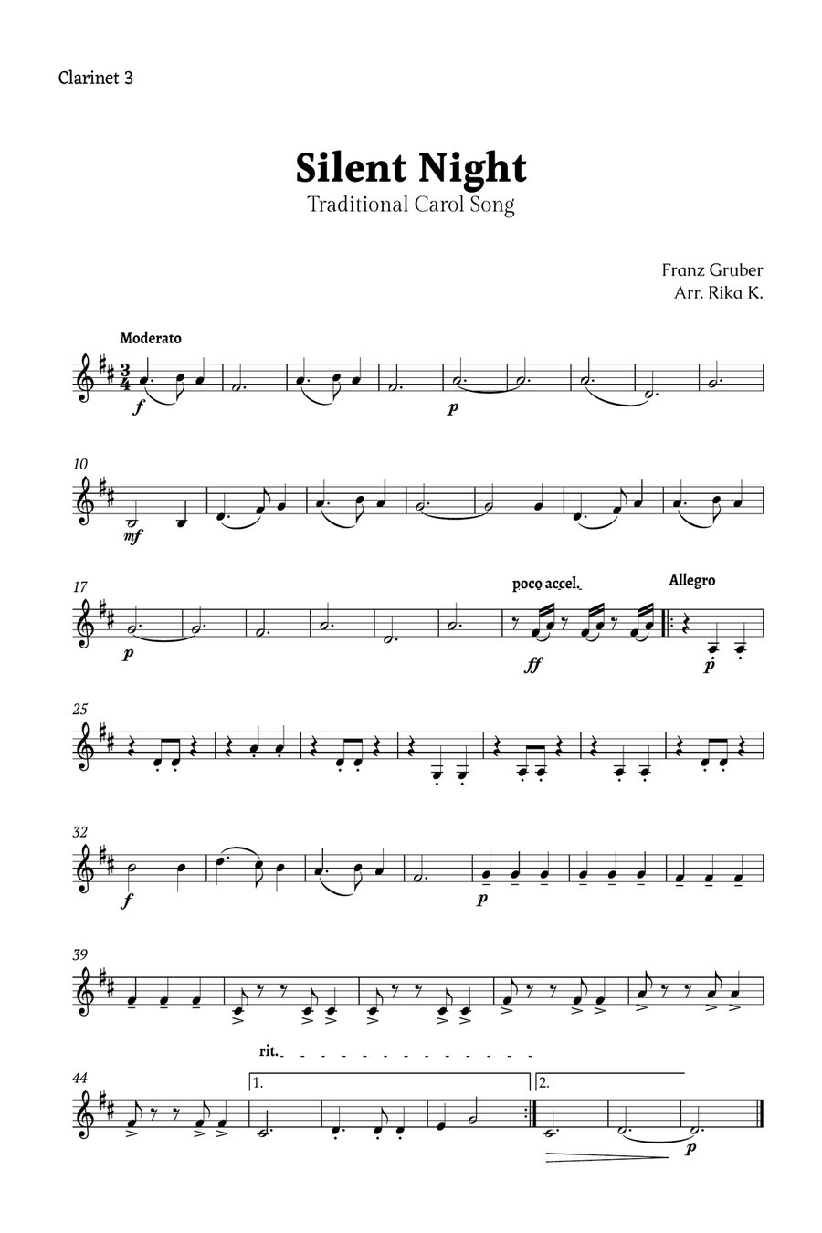 Silent Night for Clarinet Quartet Clarinet Quartet scores gallery preview page 5
