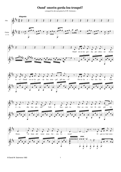 Ound onoren (original language) for alto and guitar image number null
