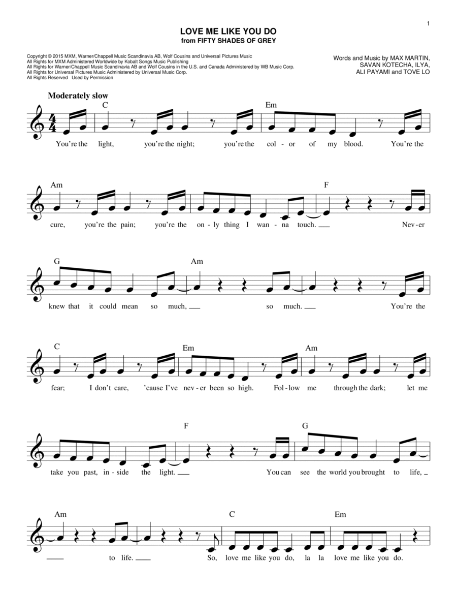 Love Me Like You Do Piano scores gallery preview page 1