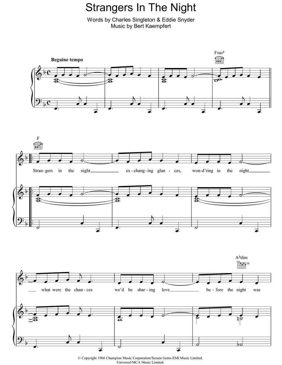 Strangers In The Night Piano, Vocal, Guitar scores gallery preview page 1