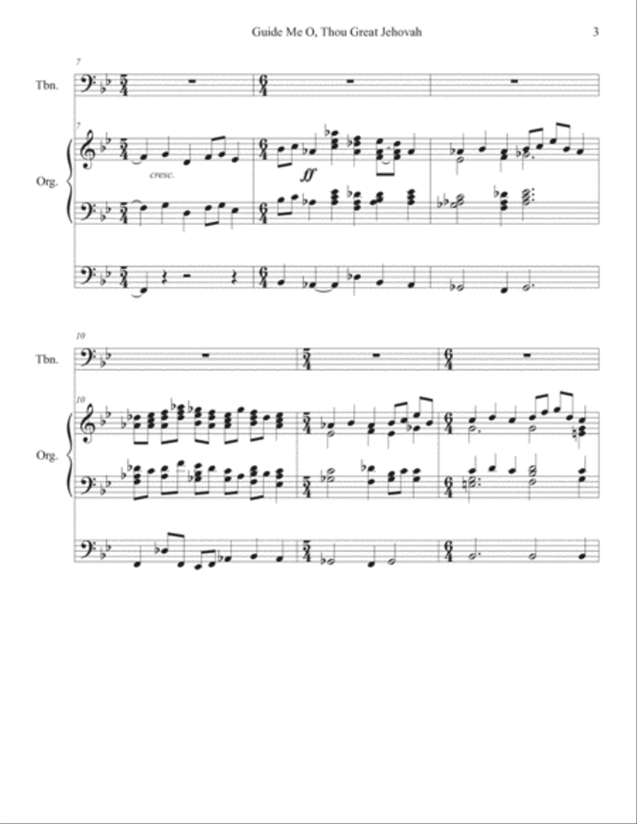 Guide Me O, Thou Great Jehovah ORGAN and Trombone Solo Bass Trombone scores gallery preview page 3