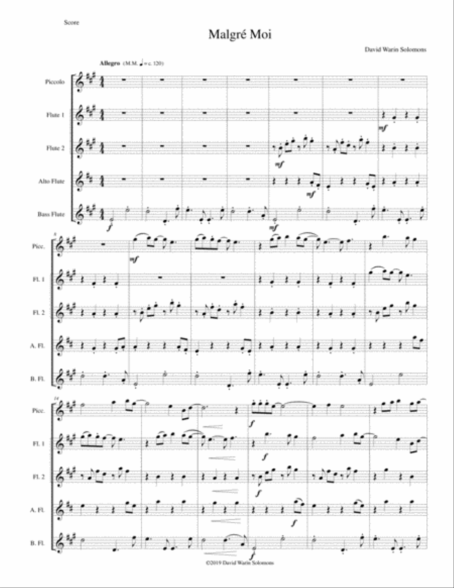 Malgré Moi for flute quintet (with piccolo) Piccolo scores gallery preview page 1