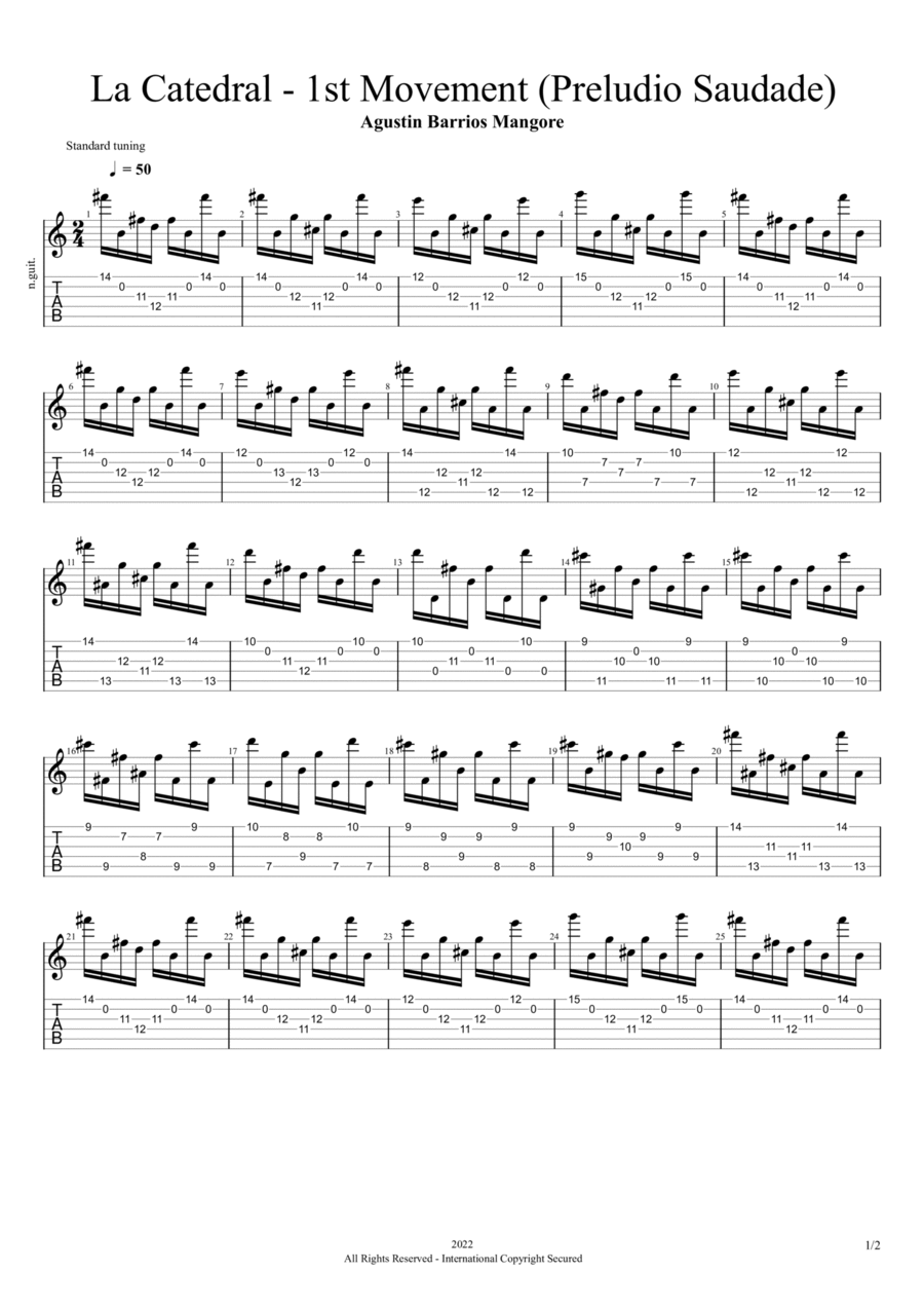 La Catedral first movement - Preludio Saudade Acoustic Guitar scores gallery preview page 1