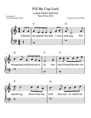 Fill My Cup, Lord | LARGE PRINT | Easy Piano