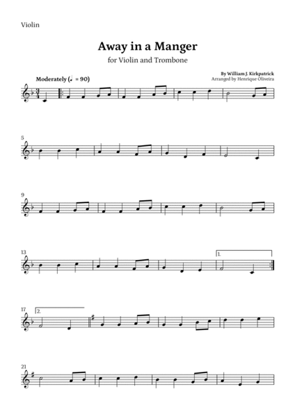 Away in a Manger (Violin and Trombone) - Beginner Level image number null