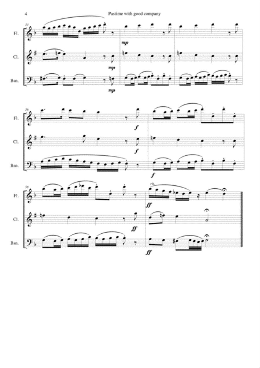 Pastime with good company for wind trio (flute, clarinet, bassoon) Woodwind Trio scores gallery preview page 4