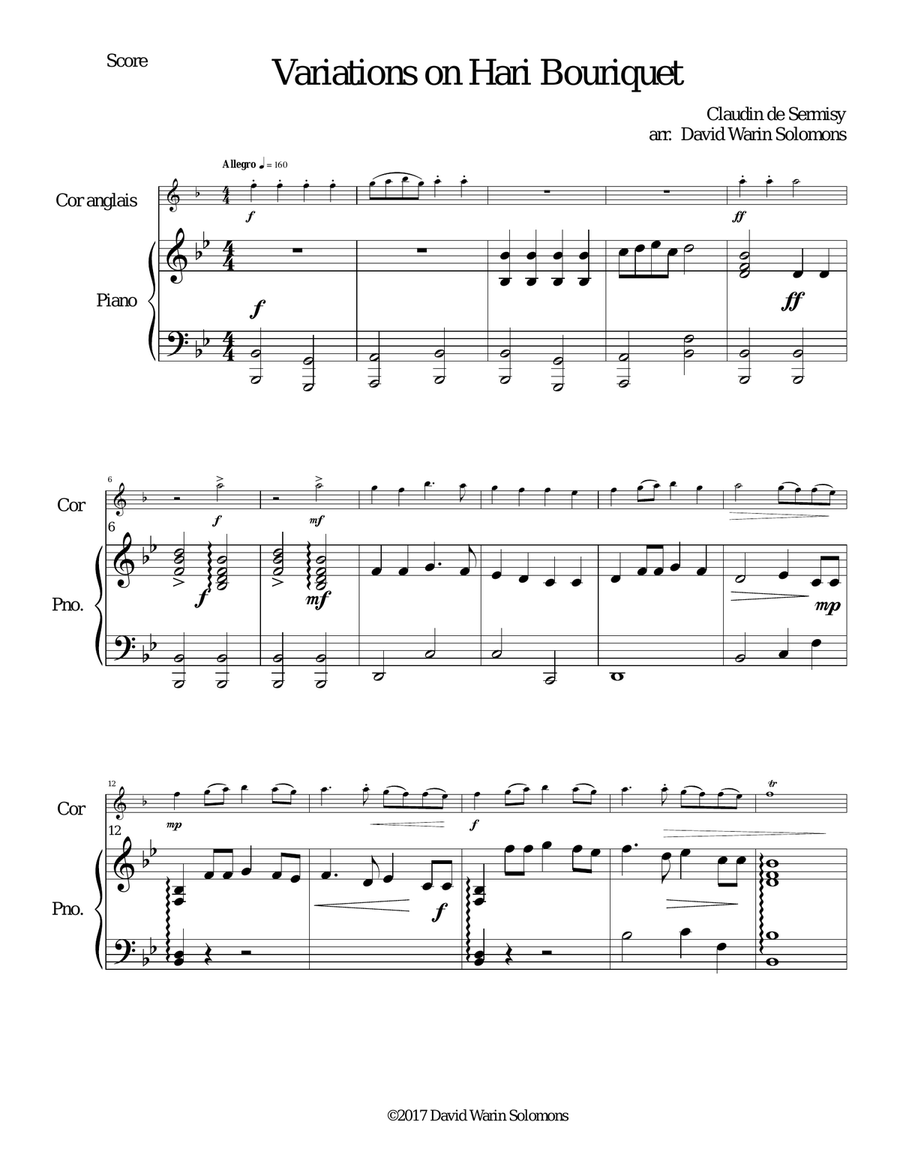 Variations on Hari Bouriquet for cor anglais and piano English Horn scores gallery preview page 1