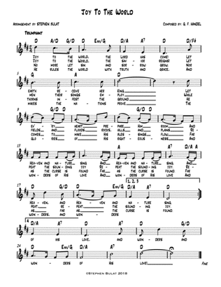 Joy To The World - Lead sheet (melody, lyrics & chords) in key of D
