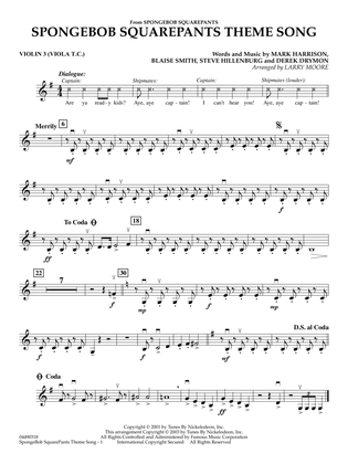 Spongebob Squarepants (Theme) (arr. Larry Moore) - Violin 3 (Viola Treble Clef)