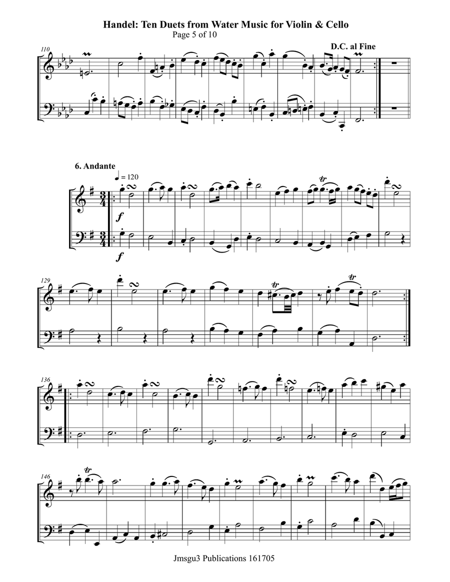 Handel: Ten Duets from Water Music for Violin & Cello String Duet scores gallery preview page 5