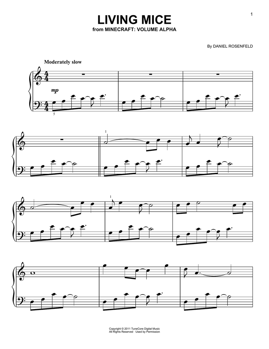 Living Mice (from Minecraft) Easy Piano scores gallery preview page 1