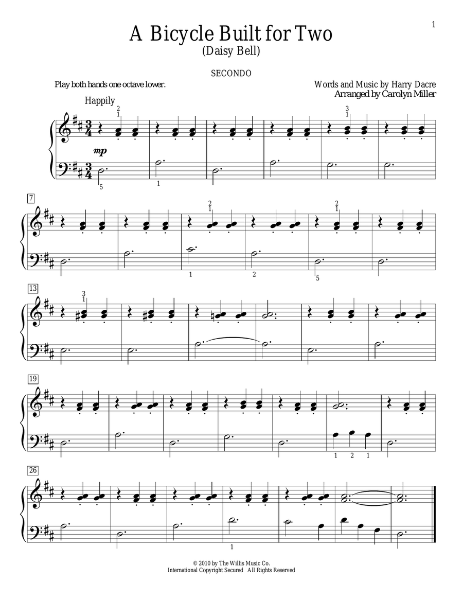A Bicycle Built For Two (Daisy Bell) Piano Duet scores gallery preview page 1