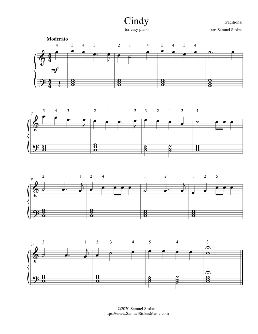 Cindy (Get Along Home, Cindy, Cindy) - for easy piano Easy Piano scores gallery preview page 1