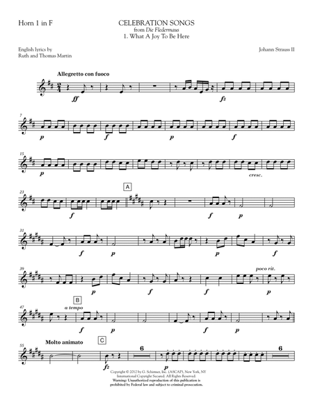 Celebration Songs (from Die Fledermaus) - Horn 1 in F