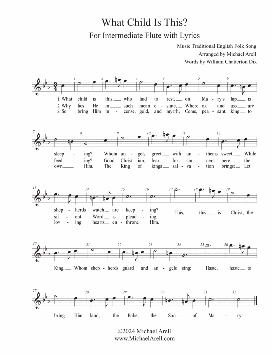What Child Is This for Flute Piccolo scores gallery preview page 1