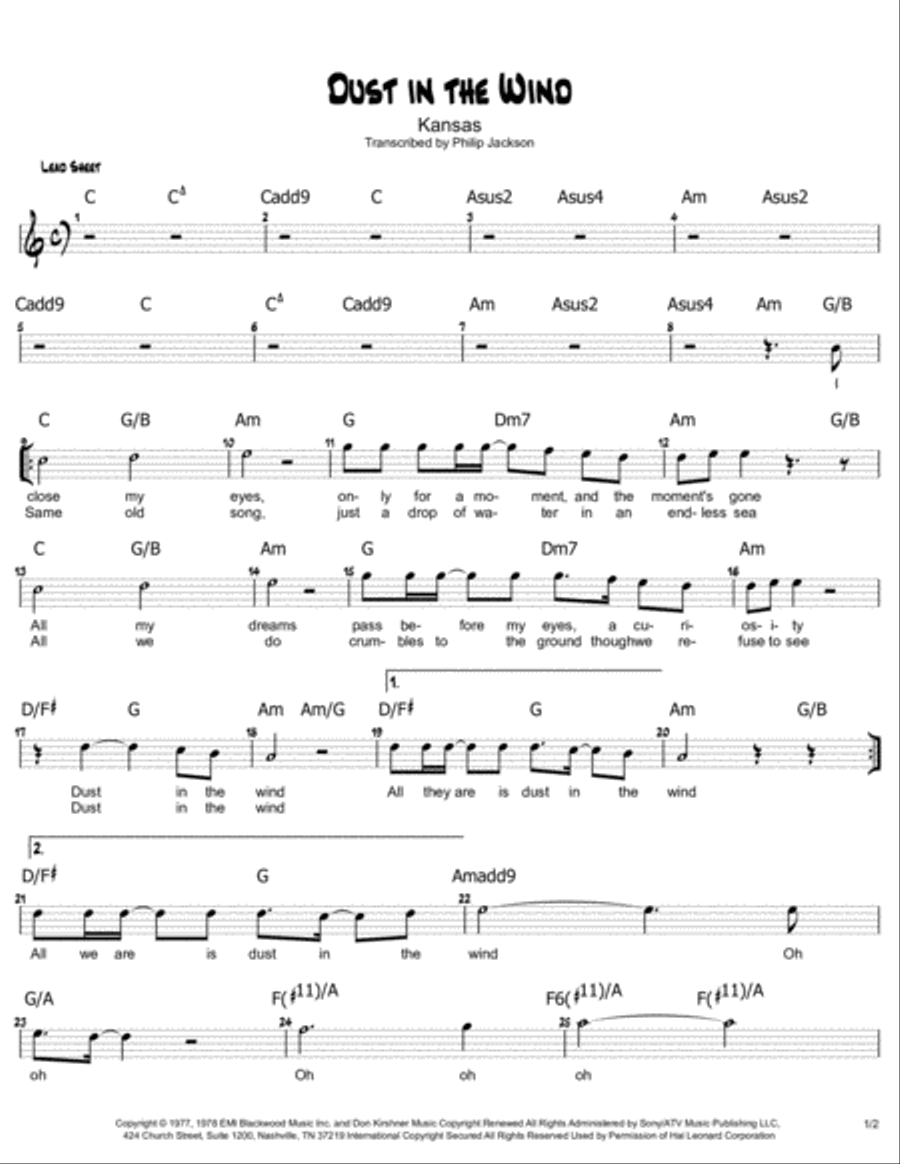 Dust In The Wind Piano scores gallery preview page 1