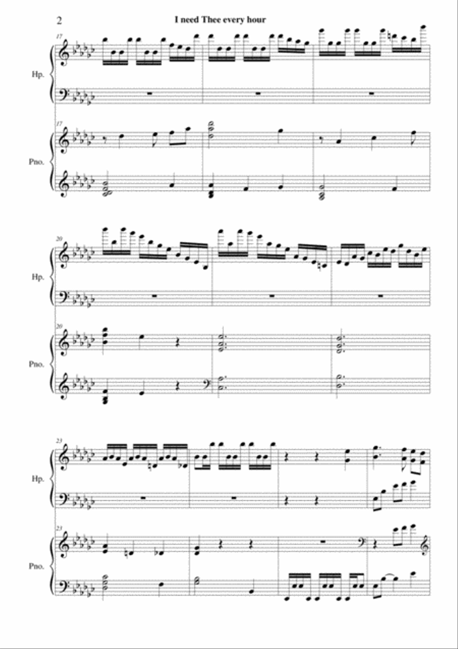 I need Thee every hour - pedal harp & piano duet Pedal Harp scores gallery preview page 2