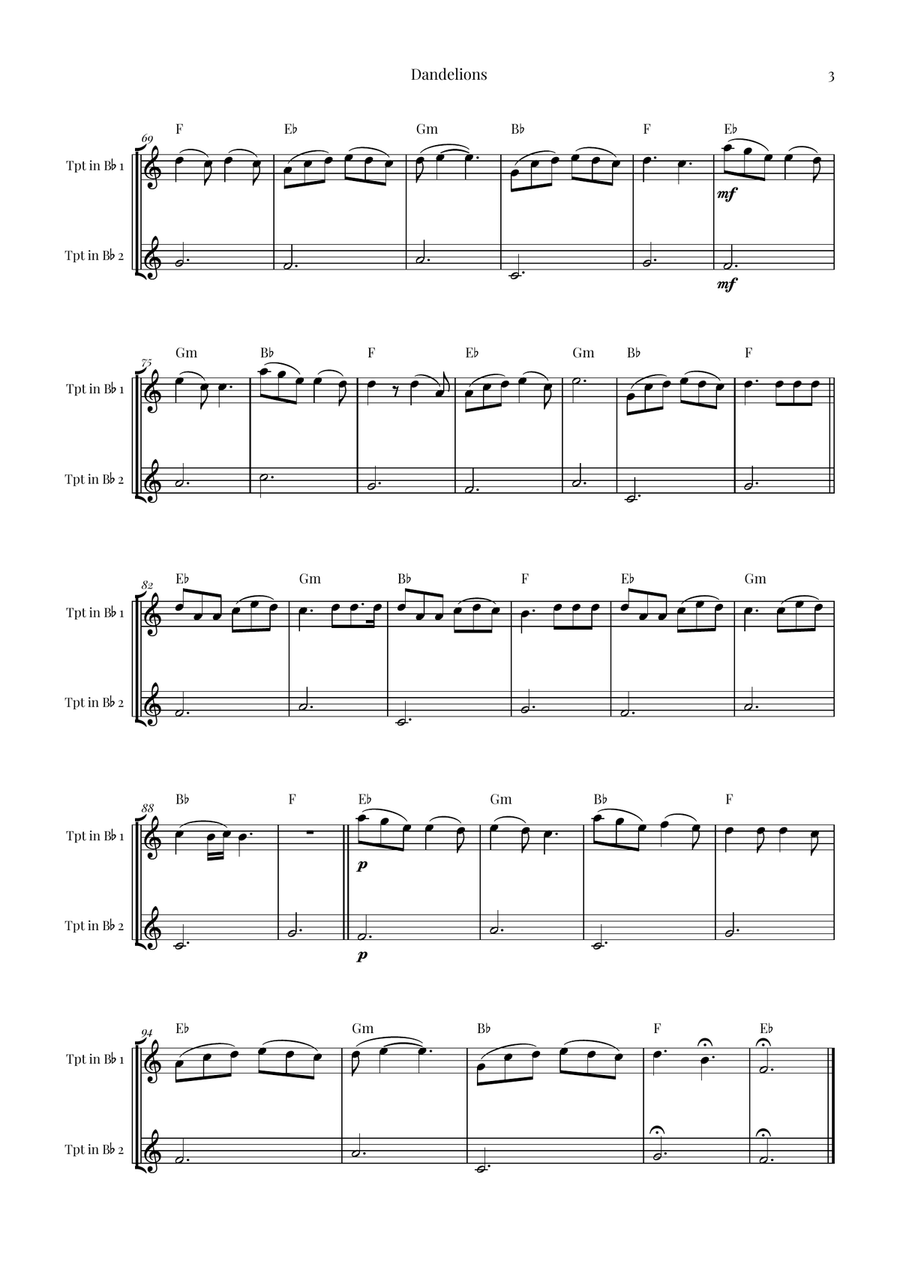 Dandelions Trumpet Duet scores gallery preview page 3